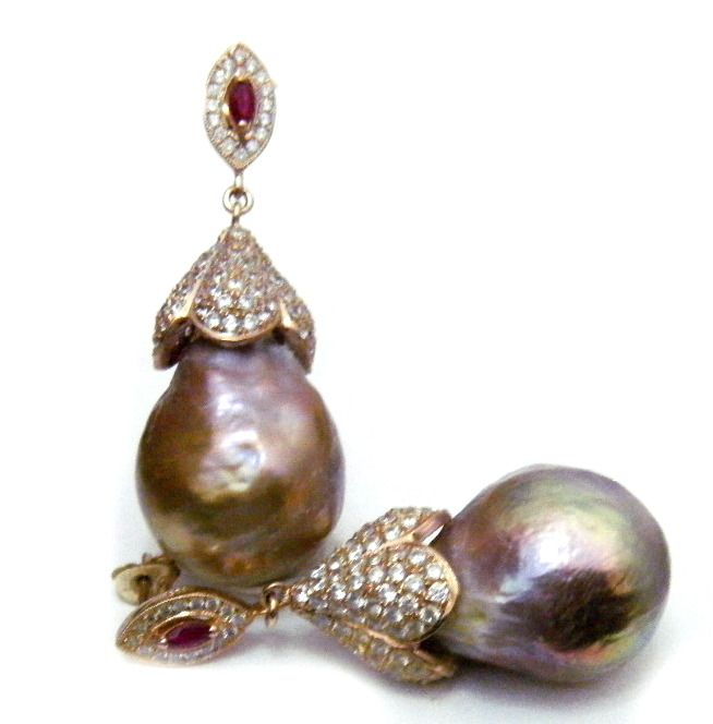 Natural Colours Red Carpet Ruby and Pearls Earrings